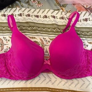 Victoria's Secret Hot Pink Lace-Trim T-Shirt Bra